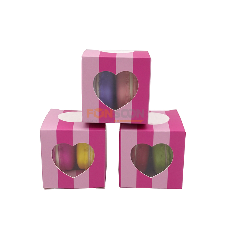 2 macaron paper box with heart window