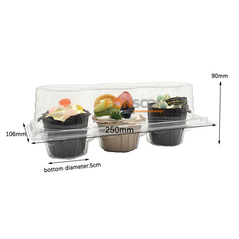 3 cupcakes clear plastic container