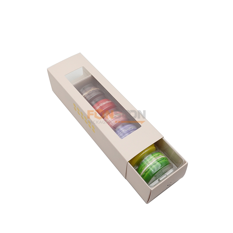 6 macaron paper drawer box with window