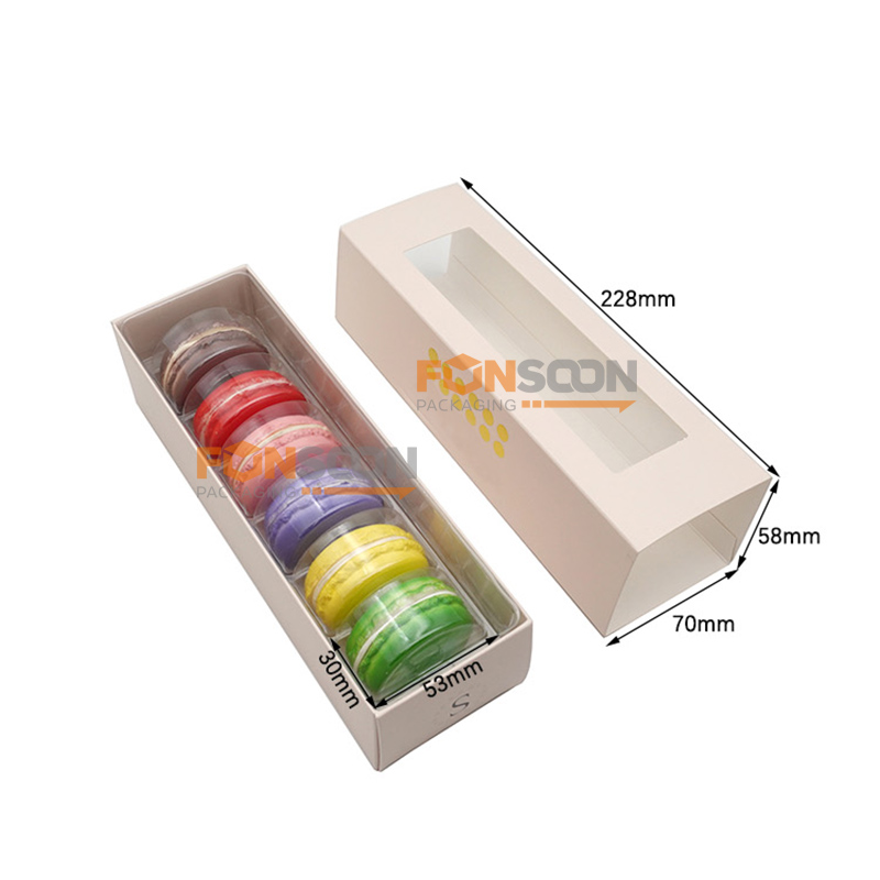 6 macaron paper drawer box with window